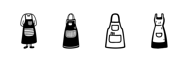 Apron Designs In Hand Drawn Style Set. Culinary Apparel, Kitchen Wear, Chef Uniform Doodle Sketch Collection. Cooking And Baking Essentials. Isolated Vector Illustration