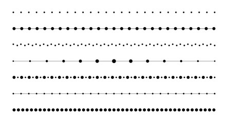 Decorative dotted dividers set. Abstract geometric minimal halftone border text separator vector lines