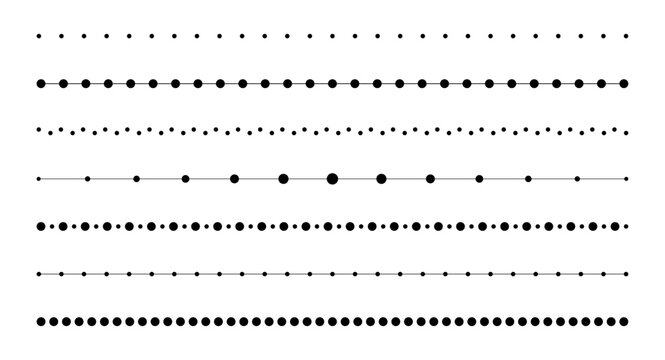 Decorative dotted dividers set. Abstract geometric minimal halftone border text separator vector lines