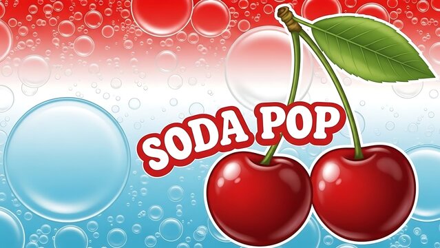 Soda pop cherries with bubbles background.