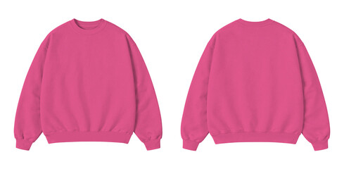 Hot Pink Oversized Sweatshirt Mockup Front and Back View Isolated on Transparent © Drip