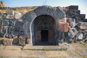 Old Tomb. Ancient architecture. Tomb ruins. Arsacid Mausoleum. Tomb of the Arsacid Kings or Arshakuni Tomb in Armenia.