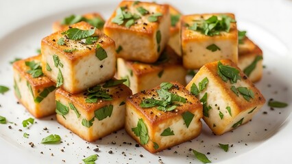 Golden Paneer Cubes with Fresh Herbs