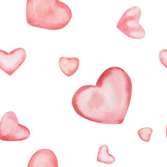 Fototapeta premium Seamless pattern with hearts. Hand-drawn watercolor illustration for card design, packaging, and fabric printing for Valentine's Day, weddings, and anniversaries.