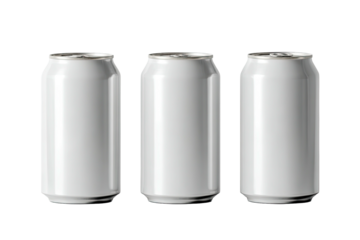 Three identical, sleek, white cylindrical cans with silver tops, set against a black backdrop