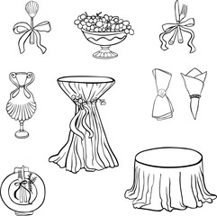 Wedding Table Setting and Dinnerware Line Art Set