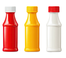 Three vibrant, slender, plastic bottles with colorful contents and distinct, capped tops