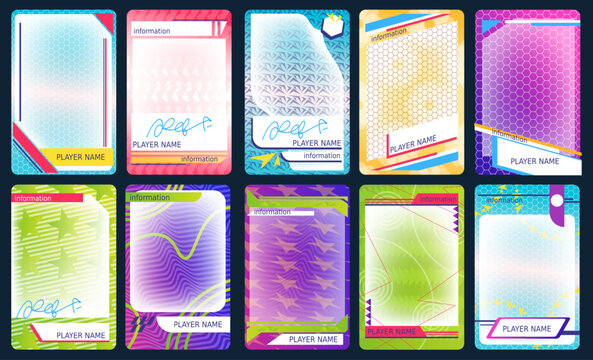 Sports trading card. Sport game cards, football basketball hockey players in frame template soccer player team badge design different athletes photo set classy vector illustration