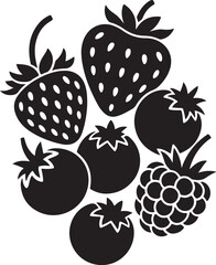 Mixed berry fruit silhouette vector illustration with strawberries raspberries tomatoes © Parrot Graphic