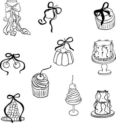  Dessert Line Art Set with Cakes and Sweets