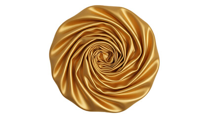 A swirling golden silk fabric texture with soft folds and highlights on transparent background