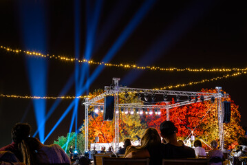 Couple sitting at night outdoor concert