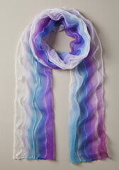 Elegant chiffon scarf in purple and blue gradient design  