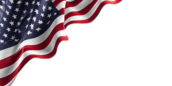 A flowing national banner with stars and stripes, set against a dark background - Powered by Adobe