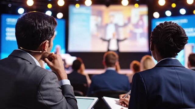 P56-Corporate Seminar Blur A blurred background of a corporate seminar or training session in a conferen 4K 10s