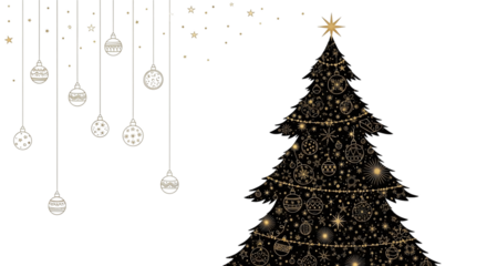 Decorated christmas tree with ornaments isolated on transparent background