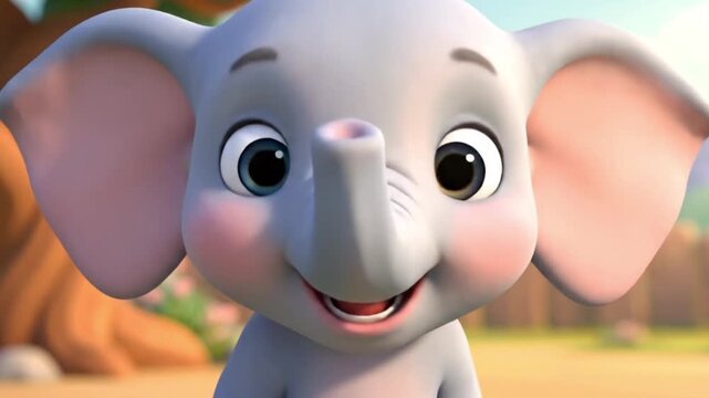 Playful Elephant's Charm: A captivating illustration of a cheerful baby elephant with rosy cheeks, exuding innocence and playful warmth.