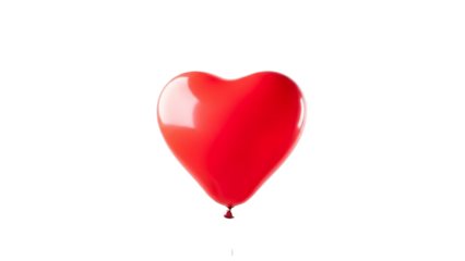 Single red heart balloon floating isolated on transparent background
