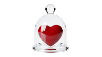 Red heart under glass dome isolated on transparent background