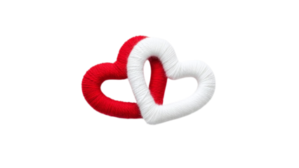 Intertwined red and white hearts isolated on transparent background
