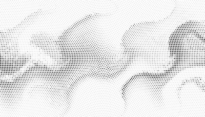 Fototapeta premium Grunge halftone gradient background. Faded grit noise texture. White and black sand wallpaper. Retro pixelated backdrop. Anime or manga style comic overlay. Vector graphic design textured template