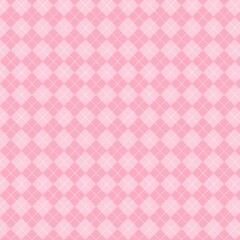 Fototapeta premium Soft pink argyle diamond pattern with stitched lines. Seamless geometric background perfect for feminine textiles, baby decor, wallpapers, wrapping paper, and pastel designs.