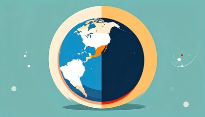 A stylized, colorful globe illustration with North and South America prominently displayed against a light blue background