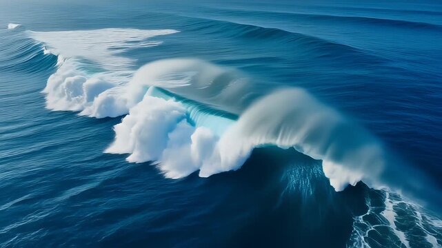 Massive ocean wave crashes with foam and spray, showcasing the raw power and dynamic beauty of the sea