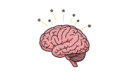 Illustration of a human brain with light bulbs isolated on transparent background