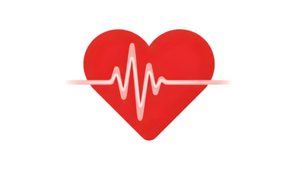 Red heart with ecg line isolated on transparent background