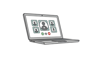 Blurry laptop with video call on screen isolated on transparent background