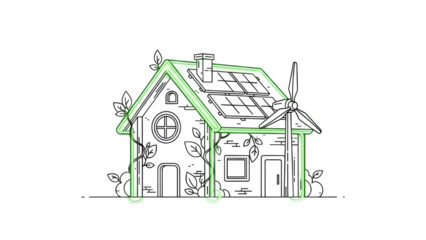 Neon green outline of a house isolated on transparent background