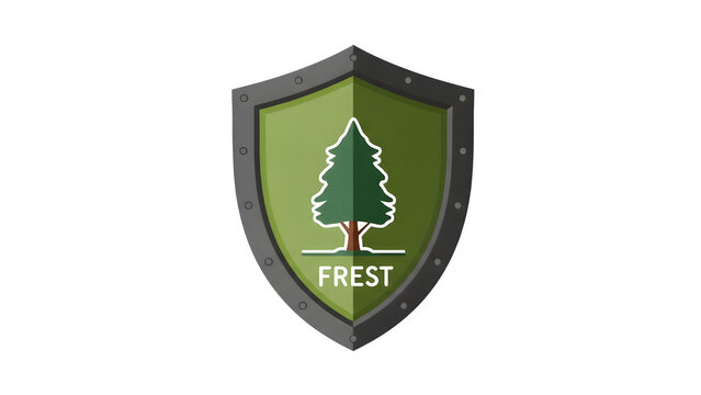 Green shield logo with tree and text frest isolated on transparent background