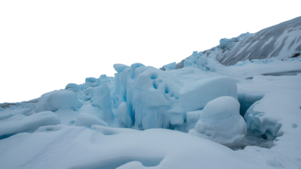 Frozen ice formations under the cold sky . Isolated on transparent background, png