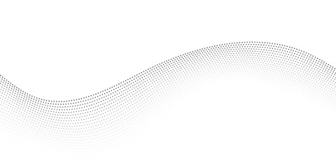 Abstract dotted wave vector background with flowing gray particle points on white, forming monochrome digital motion, depth, and visual harmony for technology and science