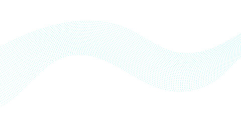 Abstract digital dotted wave with blue particle flow on white background, minimalist vector illustration representing technology, science, and big data visual harmony