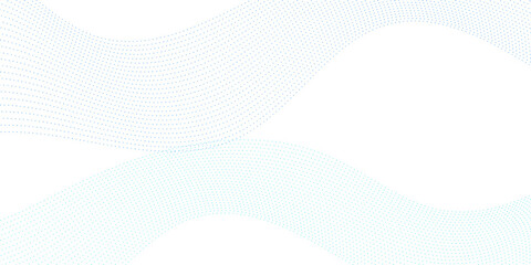 Abstract digital dotted wave with blue particle flow on white background, minimalist vector illustration representing technology, science, and big data visual harmony