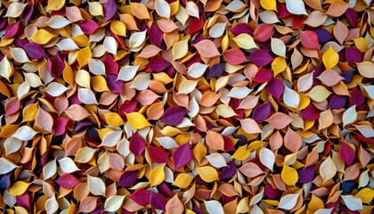 Colorful Autumn Leaves Spread Across Ground Creating a Vibrant Natural Carpet of Fallen Foliage in Warm Tones