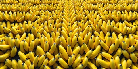Endless rows of ripe yellow bananas forming a continuous geometric pattern, graphic, repetition