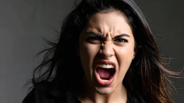Angry woman screaming with intense emotion