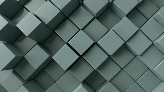 A close-up view presents a repeating pattern of cubic forms. The cubes are arranged in a staggered pattern, creating a textured surface
