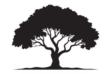 Beautiful leafy tree silhouette illustration featuring wide canopy and natural curved branches
