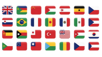 Flags of various countries of the world icon set on a transparent background