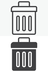Trash bin line and solid vector icon set