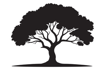Fototapeta premium Beautiful leafy tree silhouette illustration featuring wide canopy and natural curved branches 