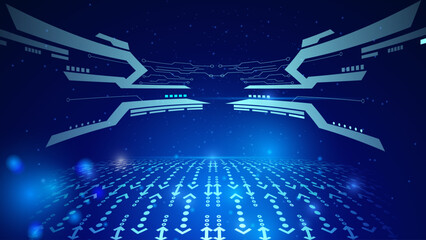 Futuristic Cyberspace Data Room with Perspective Digital Floor and HUD Shapes