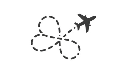Aerial flight path illustration with airplane  on a transparent background