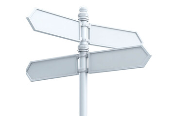 Obraz premium A blank three-arrow signpost with empty signs pointing towards different directions