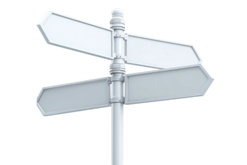 A blank three-arrow signpost with empty signs pointing towards different directions