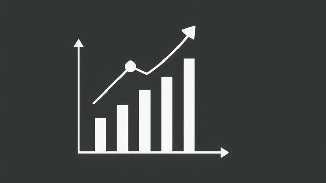 White Icon of Bar Chart with Upward Trend Arrow on Dark Gray Background graph growth